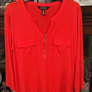 Ellen Tracy Vibrant Orange Blouse with Zipper